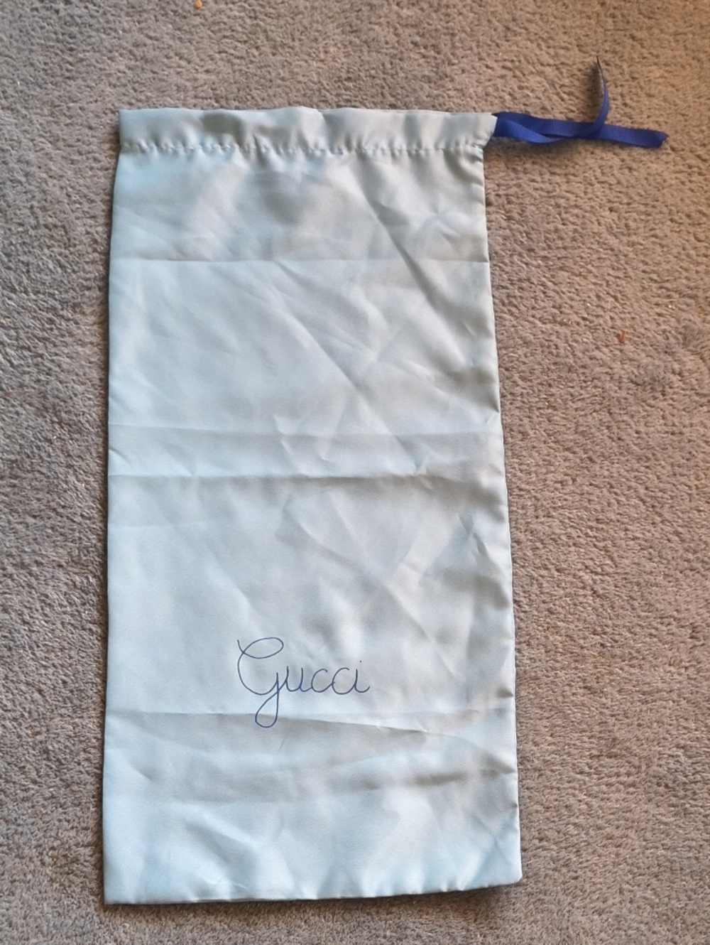 RARE Gucci Light Blue Satin Long Drawstring Bag